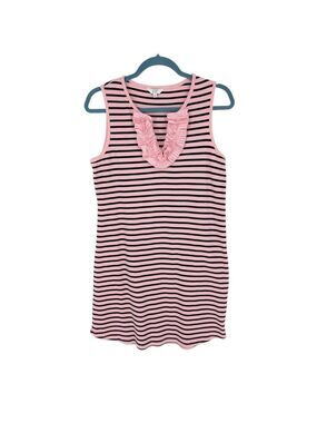 Crown & Ivy Womens Striped Mini Dress Sleeveless 100% Cotton Pink Small